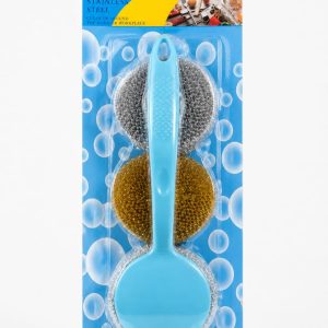 Jiede Stainless Steel Scourer Set with Long-Handle Brush